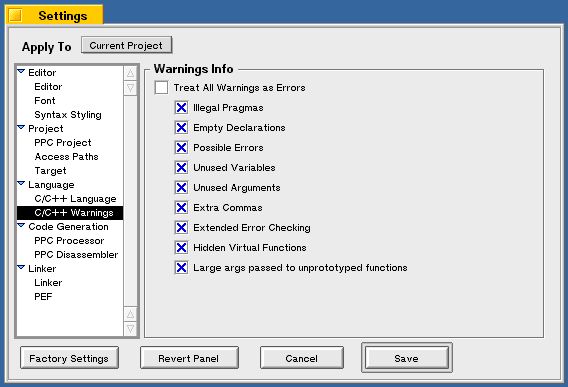 図 C/C++ Warningsの設定画面